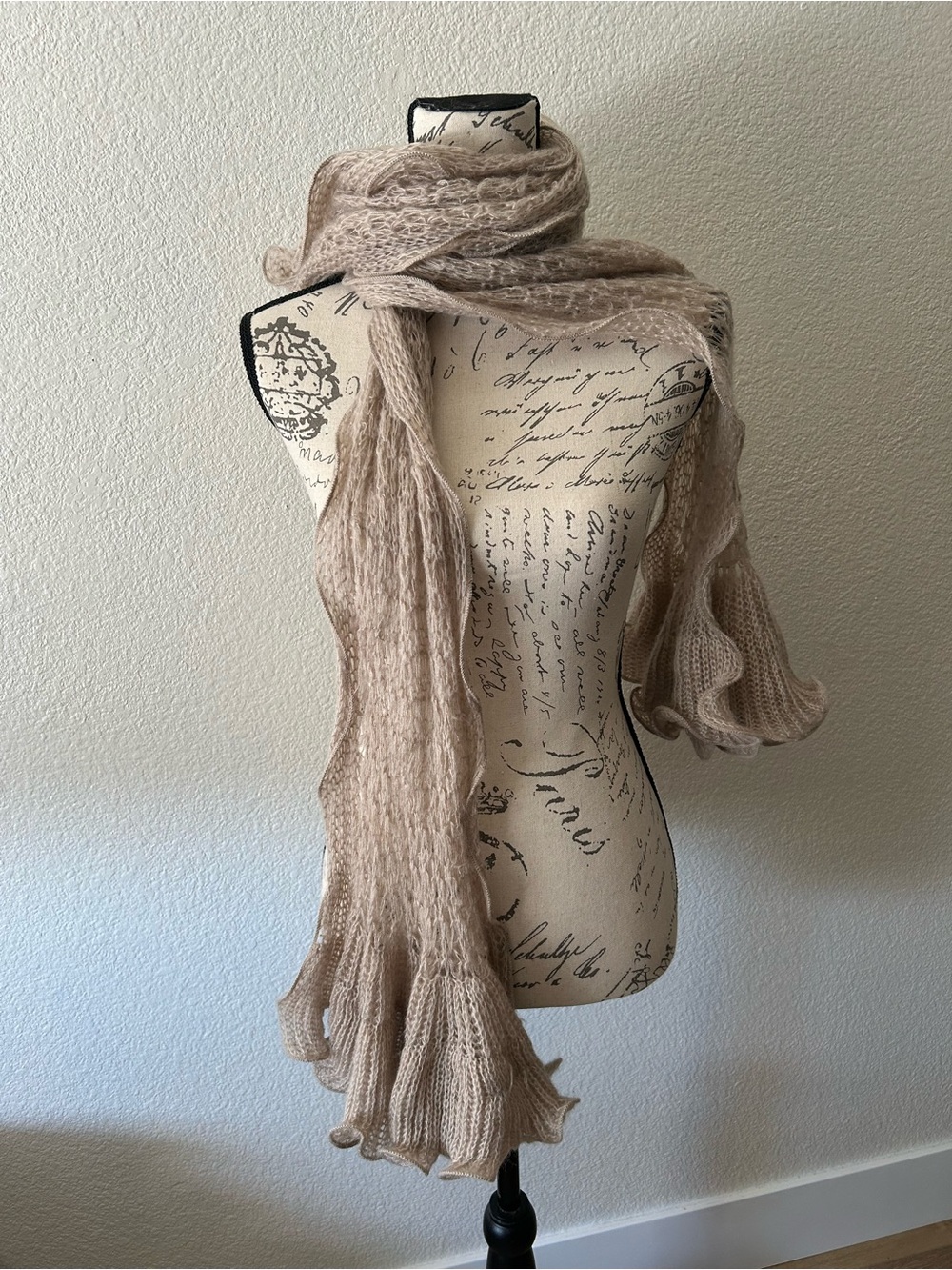 Source Unknown Beige Knit Fringe Scarf Wrap